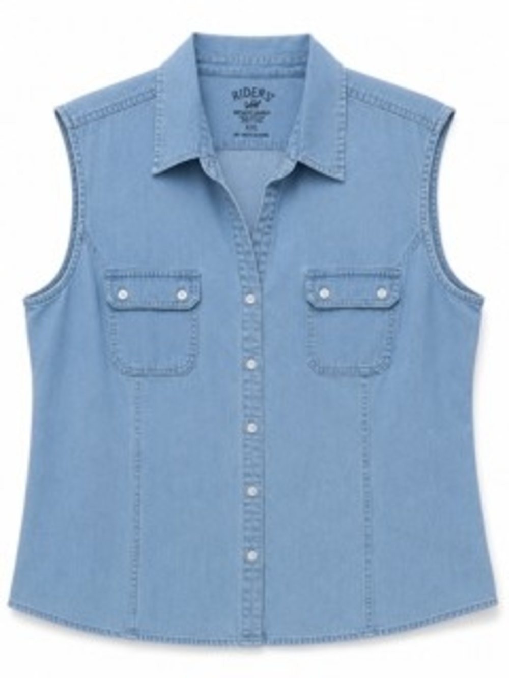 Lee Riders Sleeveless Chambray Button Front Shirt Light Wash Denim Top XXL